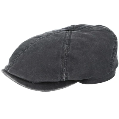 Bild av Stetson Brooklin Old Cotton flatcap för män glidmössa i använd look keps med UV skydd 40+ toppmössa bomull herrmössa storlekar SXXL platt mössa/vår/sommar, svart, 58 59