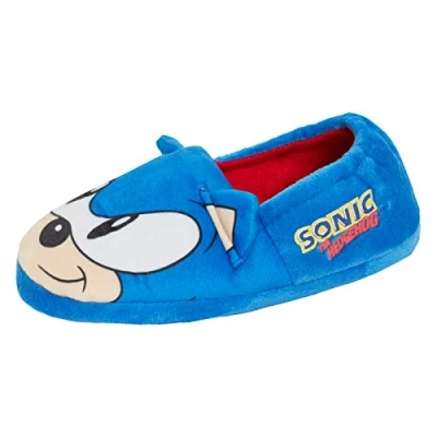 Bild av Sonic The Hedgehog tofflor barn Sega 3D öron karaktär Slip On Mules varma fodrade husskor, BLÅ, 10 UK Child