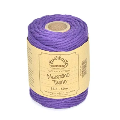 Bild av 50 m spolar Everlasto enkel vridning mjuk bomullsfärgad makramé hantverksgarn 38/6 (4 mm cirka) (violett)