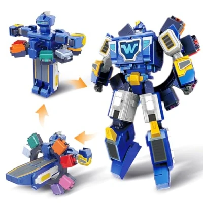 Bild av Super Wings 3 i 1 World Space omvandlande robot med minifigurerna Jett och Dizzy, förvandlingsleksak för pojkar flickor från år, blå
