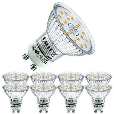 Bild av EACLL GU10 LED varmvit 4,9 W ersätter 70 halogenlampa, förpackning med 8. 515 lumen 2700 K päron, AC 230 V flimmerfri strålkastare, strålvinkel 120 spot, inte dimbara reflektorlampor