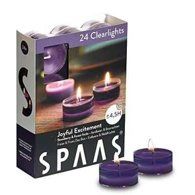 Bild av Spaas 24 Scented Clearlights, Tealights in Transparent Clear Cup, ± 4.5 Hours, Joyful Excitement