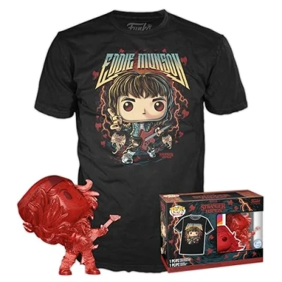 Bild av Funko POP! &amp; Tee: Stranger Things Hunter Eddie With Guitar Extra Large (XL) T shirt Kläder med samlarobjekt vinylfigur Presentidé Leksaker och kortärmad topp för vuxna, unisex män