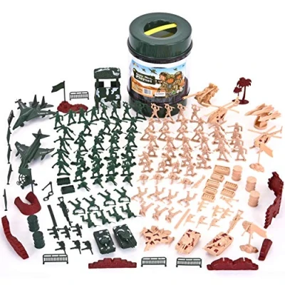 Bild av JOYIN 164 Piece Military Soldier Playset Army Men Play Bucket Action Figures Battle Group Deluxe with Men, Aircrafts, Helicopters, Tanks