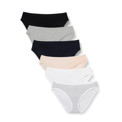 Bild av Amazon Essentials Women&#039;s Bikinitrosor underkläder i bomull (finns plusstorlek), Pack of 6, Flerfärgad/Ljung/Rand, M