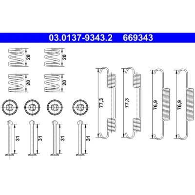 Bild av ATE 03.0137 9343.2 Kit d&#039;accessoires, mâchoires de frein stationnement INFINITI: Q50 Berline, QX70 SUV, FX SUV