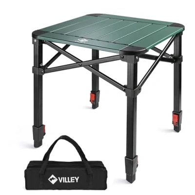 Bild av VILLEY campingbord hopfällbart, litet lätt upprullat i aluminium med bärväska, justerbar höjd, bärbart utomhusbord för picknick, strand, vandring, fiske, matlagning