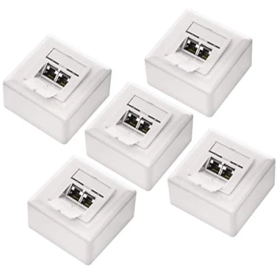 Bild av deleyCON 5x CAT 6a Universellt Nätverksuttag 2x RJ45 Port Skärmad Ytmonterad eller Infälld 10 Gigabit Ethernet Nätverk EIA/TIA 568A&amp;B Vit