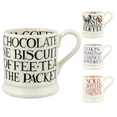 Bild av Emma Bridgewater stor kopp 1/2 pint, keramisk kaffekopp stengods kopp, cappuccino, latte, kaffe, tekopp Vackra koppar, födelsedagspresent kaffekopp, svart skrift