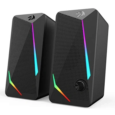 Bild av Redragon GS510 RGB skrivbordshögtalare, 2,0 kanals PC datorstereohögtalare med 4 färgglada LED bakgrundsbelysningslägen, förbättrad bas och lättåtkomlig volymkontroll, USB driven 3,5 mm kabel