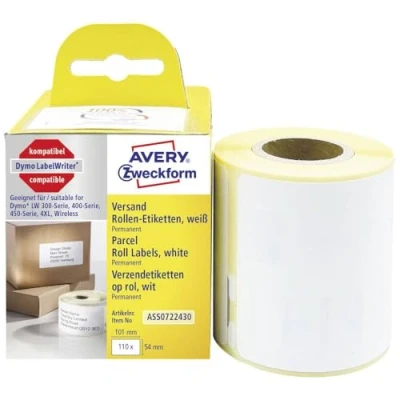 Bild av AVERY Zweckform ASS0722430 Dymo LabelWriter fraktetiketter kompatibel med S0722430 (54 x 101 mm, 1 rulle 110 paketklistermärken, självhäftande, för LW etikettskrivare/etiketttejp)