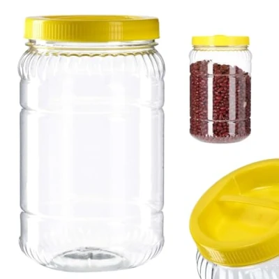 Bild av KADAX Förvaringsburk med lock, förvaringsbehållare av plast, konserveringskärl handtag, plastbehållare för mat, förvaringslåda, kök, arrangör (rund 2 l)