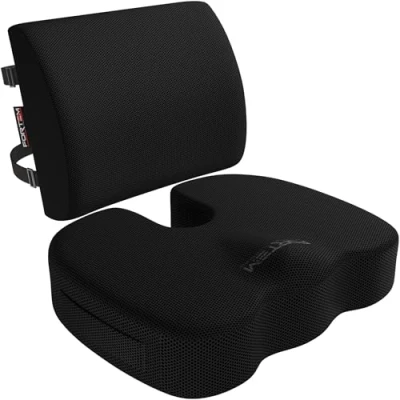 Bild av FORTEM sittdyna och ryggstöd för kontorsstol, ländryggsstöd, i memory foam, halkfritt sitt gaming, sittkudde bilstol, datorstolsdyna, XL