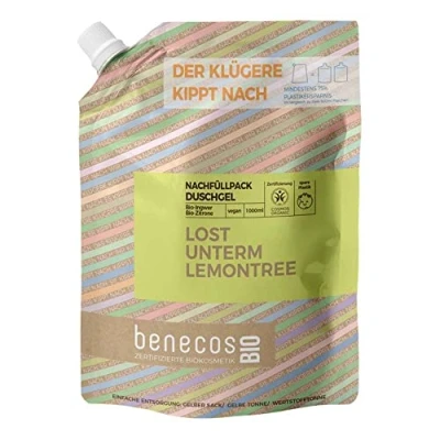 Bild av BenecosBIO påfyllningspåse duschgel ekologisk ingefära + citron LOST UNDER LEMONTREE vegansk återvunnen plast