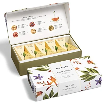 Bild av Tea Forte Herbal Retreat Organic Citrus And Fruit Tea, Petite Presentation Box, Sampler Gift Set With 10 Handcrafted Pyramid Bag Infusers, Caffeine Free, Count (Pack of 1)