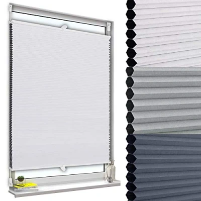 Bild av WOLTU Bikakeplissé utan borrning, mörkläggning, termisk dubbel plissé, klämfixering, tvåfärgad, 70 x 220 cm, vit, sol , insyns och ljudisolering, persienn, veckad rullgardin för fönster dörr