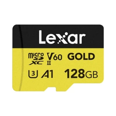 Bild av Lexar GOLD 128GB Micro SD kort, microSDXC UHS II Flash minneskort, V60, U3, A1, C10 microSD upp till 280MB/s avläsning, för drönare/actionkamera/UHS bärbar spelenhet (LMSGOLD128G BNNNG)