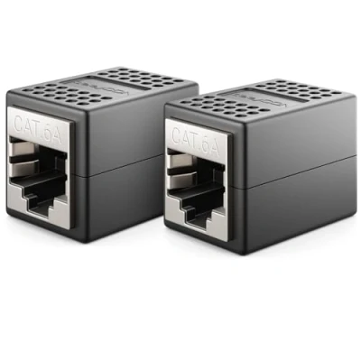 Bild av deleyCON 2x CAT6a Kopplingskontakt Nätverkskabel Patchkabel Ethernetkabeladapter Modulär Skärmad RJ45 Uttag 10Gbit/s DSL LAN Svart
