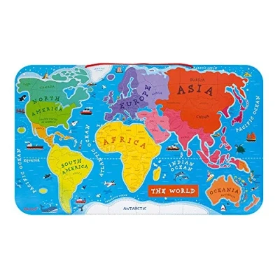 Bild av Janod Wooden Magnetic World Map Puzzle 92 Pieces 70 x 43 cm English Version Educational Game from 7 Years Old, J05504