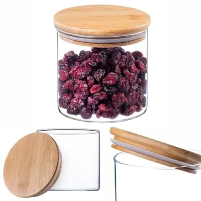 Bild av KADAX Glasbehållare med bambulock, diskmaskinssäkra förvaringsburkar, lufttäta förvaringsglas, förvaringslåda för spaghetti, mjöl, müsli eller kaffe (rund 1400 ml)