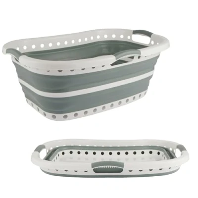 Bild av Beldray LA072979GRNFEU7 hopfällbar tvättkorg 37L kapacitet, halkfria handtag, böjd form och höftkramare design för enkel förvaring manövrerbarhet, mått 66 x 44 24 cm, grön