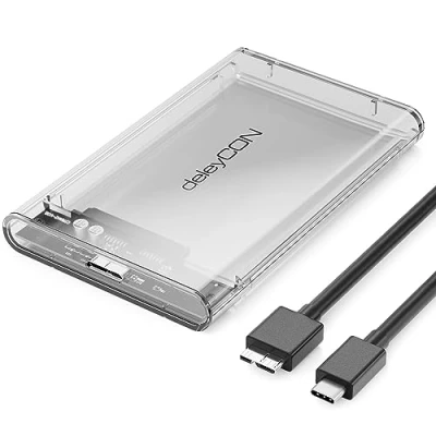 Bild av deleyCON USB C Hårddiskkapsling 2,5&quot; 3.1 Gen 1 Extern för (6,35 cm) SATA HDD / SSD 7 mm &amp; 9 Verktygsfri Montering Transparent