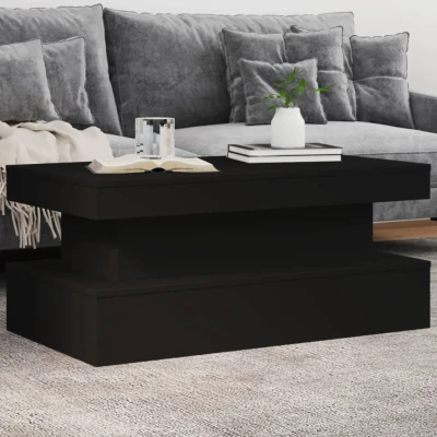 Bild av vidaXL soffbord med LED svart 90x50x40 cm, tebord, soffbord, vardagsrumsbord, sidobord, accentbord, LED,