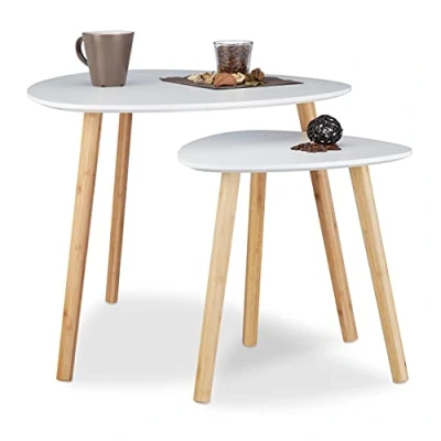 Bild av Relaxdays satsbord i skandinavisk design, platsbesparande sidobord, avlastningsbord set om 2, vita