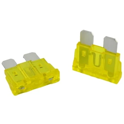 Bild av 5 stycken SeKi Standard ATO platt pluggsäkring 20 A gul; bilsäkring 19 mm plattsäkring 32 V/DC båt husvagn