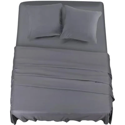 Bild av Utopia Bedding 4 Delat Sänglakanset 160x200 Enkel Skötsel Mjukt Borstat Mikrofibertyg Platt Lakan, Dra på lakan Med 2 Örngott 65x65, Grå