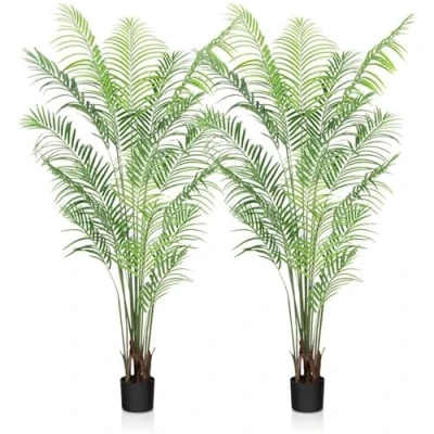 Bild av CROSOFMI Konstgjord Växt Stor i Kruka Palmträd Plast Konstgjorda Palmer Dekoration form av Falska Växter för Vardagsrum Balkong Sovrum Kontor 190 cm(2 Pack)