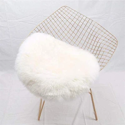Bild av HEQUN matta med fuskpäls, rund i konstgjort fårskinn, fluffig matta, lurvig stolskydd fleece, sittdyna, mjuk områdesmatta för sovrum, soffa och golv (vit, 45 x cm)