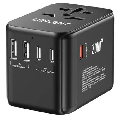 Bild av LENCENT 30W Snabb Laddning Universal Reseadapter över Hela världen, GaN III internationell Travel Adapter med 2 USB A &amp; 3 Type C PD, Socket Worldwide för DE USA UK IT AUS CN, Typ C/G/A/I, Vit