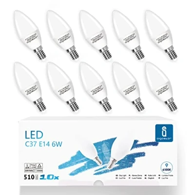 Bild av Aigostar LED E14 lampa 6 W glödlampa, ljusform, 510 lumen, 500 K kall vit, C37 glödlampa 260 graders strålvinkel, inte dimbar 10 stycken
