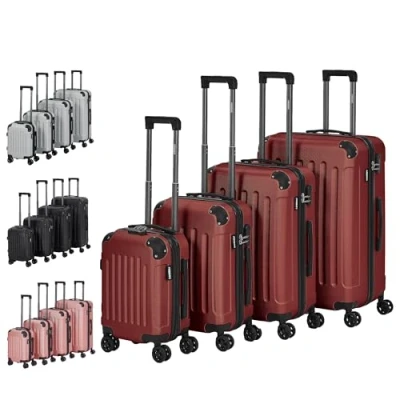 Bild av Arebos Resväska, set om 4, ABS hårt skal, Trolley resväskset, teleskophandtag, inkl. dragkedjalås, 360 hjul I S M L XL, röd, 49.0 x 30.0 76.0 centimeters