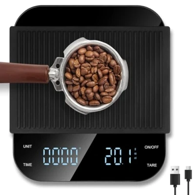 Bild av Vankarr kaffevåg med timer, espresso våg 3 kg/0,1 g, högprecisionsvåg, våg, köksvåg, USB, kaffeskala LED display, tar funktion, touch knapp