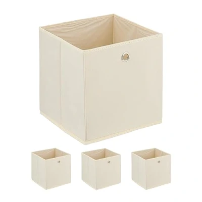 Bild av Relaxdays Förvaringslåda, set om 4, vikbar, H x B D: 30 cm, tyglåda med fingerhål, öppen hylllåda, kräm