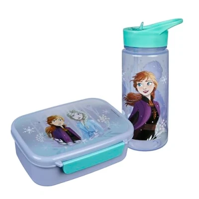 Bild av Scooli Disney Frozen barnporslin, presentset set bestående av matlåda och vattenflaska perfekt för skolan eller dagis barn från 4 år tillverkad plast BPA fri