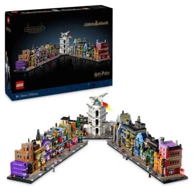 Bild av LEGO Harry Potter Diagongrändens trollkarlsbutiker, Trollkarlsset, Magisk rumsdekoration, Klossbyggda butiker i mikroskala, 12 samlarmikrofigurer, Present för vuxna fans 76444