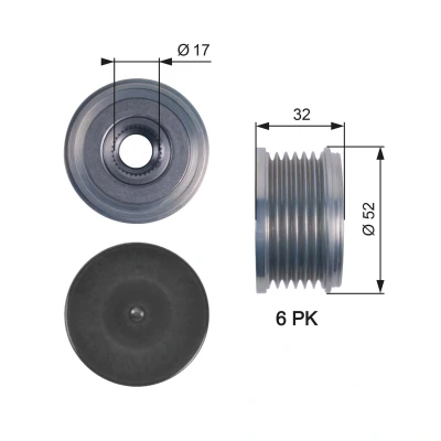 Bild av GATES OAP7140 Poulie d&#039;Alternateur 33 BOOST DN CVT Belt PEUGEOT: 307 3/5 portes, 207 206 CITROËN: C4 I Grand Picasso