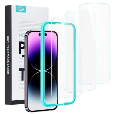 Bild av ESR skyddsfolie kompatibel med iPhone 14 Pro Max, praktisk orienteringsram glas, militärstandard skydd, mycket robust, reptålig, 3 stycken