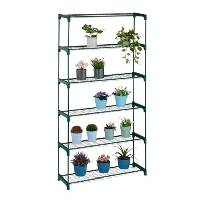Bild av Relaxdays Växthylla, 6 hyllor, växtstativ blommor och örter, blomstativ i metall, H x B D: 173 91 28,5 cm, grön