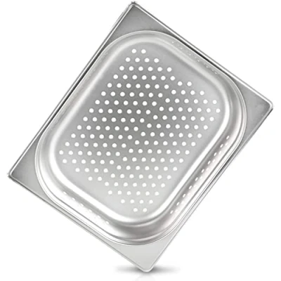 Bild av jokobela GN behållare :: perforerad lämplig för Gaggenau, Miele och Siemens ångkokare (rostfritt stål, diskmaskinssäker, Gastronorm 1/2, B 32,5 x D 26,5 H 6,5 cm)