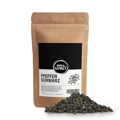 Bild av Spicy Welt Svartpeppar Hel (500g) Hela Svartpepparkorn av Premiumkvalitet för Kvarnar, Såser, Soppor &amp; Marinader Intensiv Aromatisk Smak 100% Naturlig, Utan Tillsatser