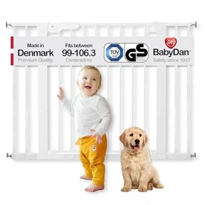 Bild av BabyDan Premier säkerhetsgrind, barngrind extra bred, vit, 139 144,8 cm