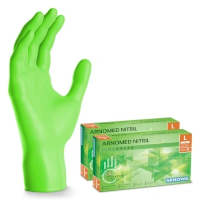 Bild av 200x ARNOMED engångshandskar grön, nitrilhandskar L, med 2x 100 st/box, purderfria handskar, latexfria gummihandskar, finns i XS, S, M, L &amp; XL.