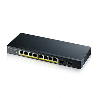 Bild av Zyxel Gigabit PoE omkopplare med 8 portar Smart Managed Skrivbord/väggmontering och fläktlös design PoE+ en budget på 77 W 2 SFP VLAN, IGMP, QoS [GS1900 10HP]