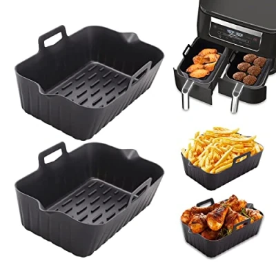 Bild av Alyvisun Silikonfoder för Luftfritös, 2 st Fyrkantiga Luftfritöser Silikonform Återanvändbara, Multifunktionella Luftfritös Tillbehör Airfryer, Ugn, Mikrovågsugn, Svart