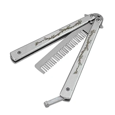 Bild av XBC Tech Träning fjärilskniv, Balisong 100 % rostfritt stål, oslipat blad praktisk hopfällbar fjärilsformare kamkniv (silver)