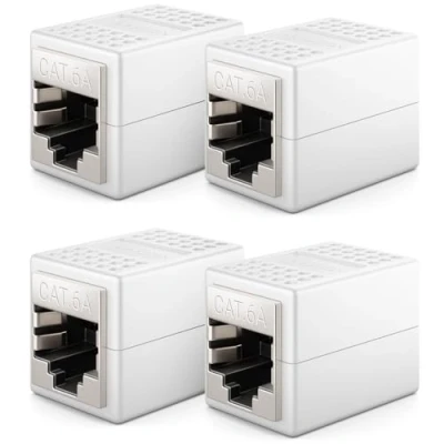 Bild av deleyCON 4x CAT6a Kopplingskontakt Nätverkskabel Patchkabel Ethernetkabeladapter Modulär Skärmad 2x RJ45 Uttag 10Gbit/s DSL LAN Vit